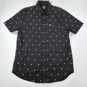 Hollister Men's Epic Flex Stretch Button Down Short Sleeve Shirt M Black 🍍 EUC